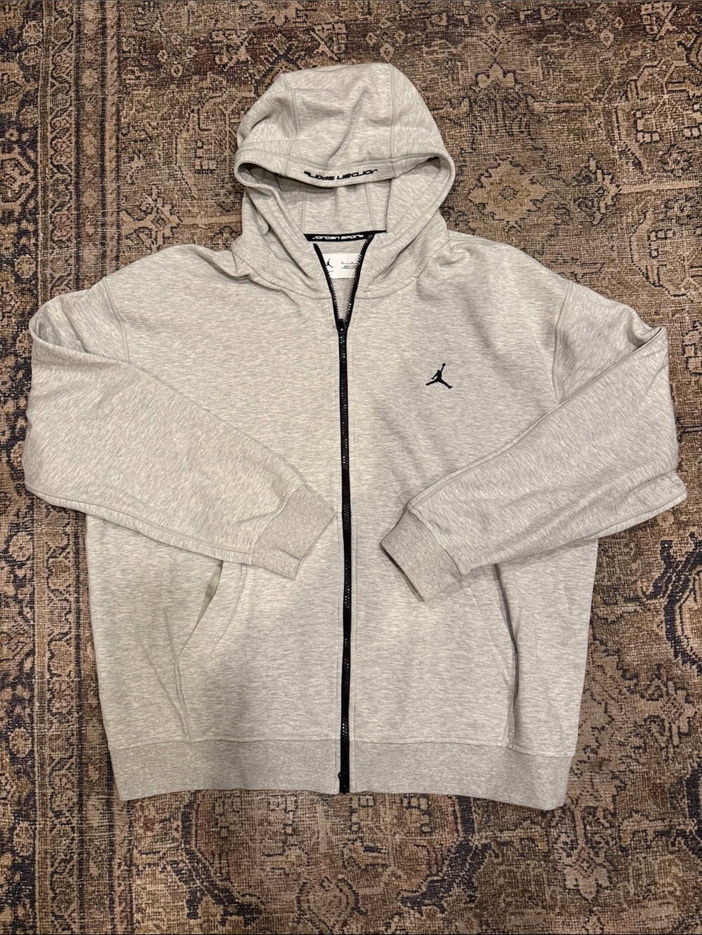 Jordan Men’s Light Gray Zip-Up Hoodie with Black Zip